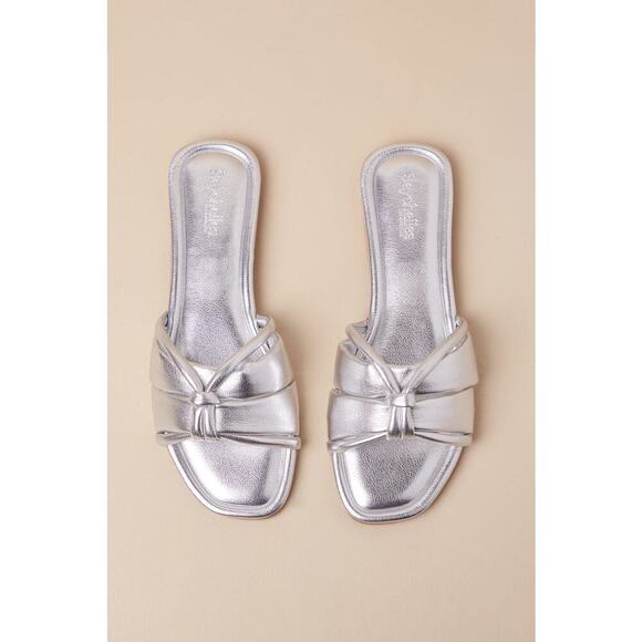 Seychelles Shades of Cool Silver Metallic Knotted Flat Slide Sandals - Picture 1 of 5